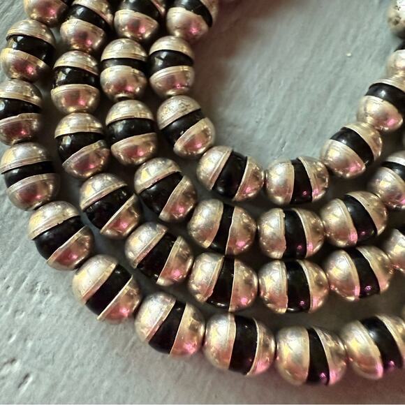 Taxco Mexico 925 Sterling Silver & Onyx Beaded Necklace - Picture 6 of 6